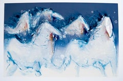Monoprint Painting Abstract Wild Horses Western Art Jean Richardson American