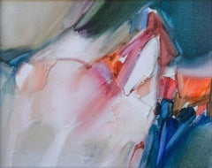 Peinture abstraite vintage de chevaux en bleu rose orange sarcelle blanc corail marron beige