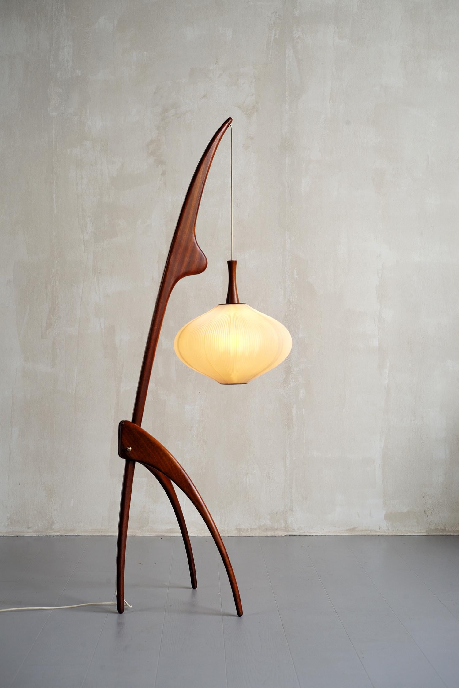 Mid-Century Modern Jean Rispal, Floor Lamp in Mahogany N ° 14.950, France, 1955