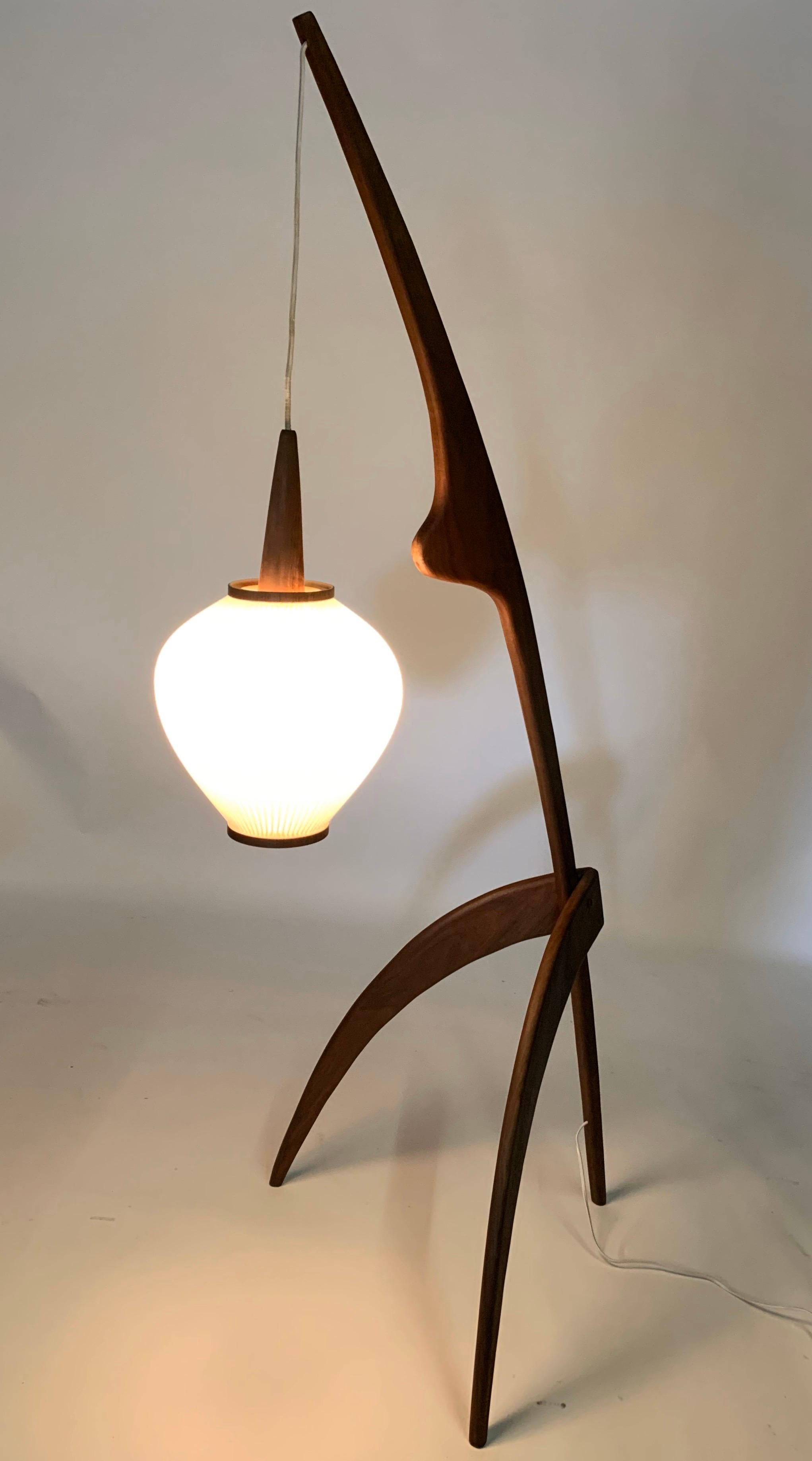 Carved Jean Rispal “Praying Mantis” Floor Lamp in Walnut-France designed, circa 1950