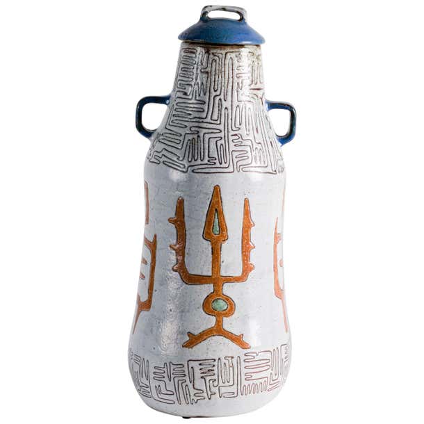 Jean Rivier, Tall Midcentury Ceramic Vase with Lid, France, circa 1950 ...