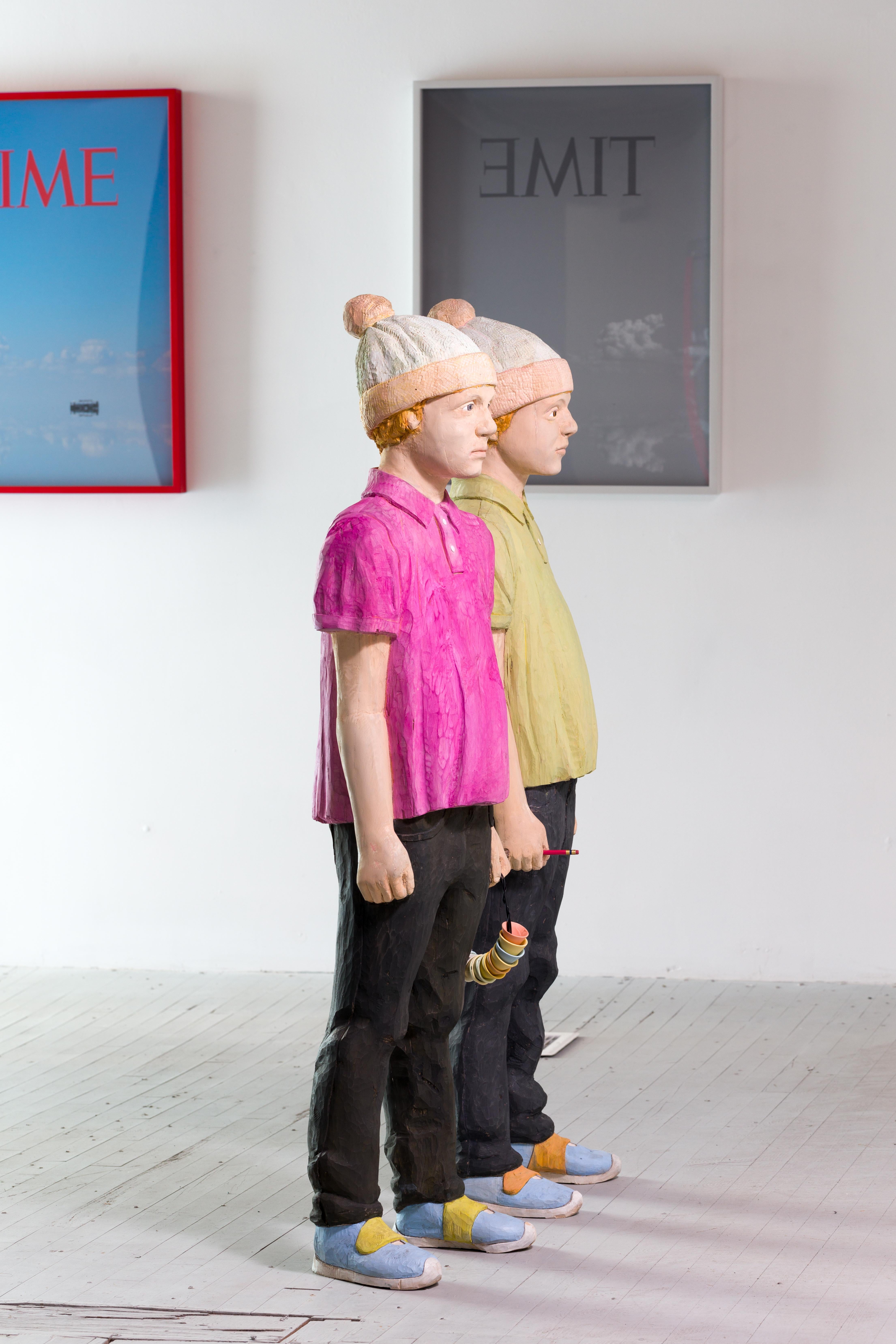 Mes deux Léo - Marron Figurative Sculpture par Jean-Robert Drouillard