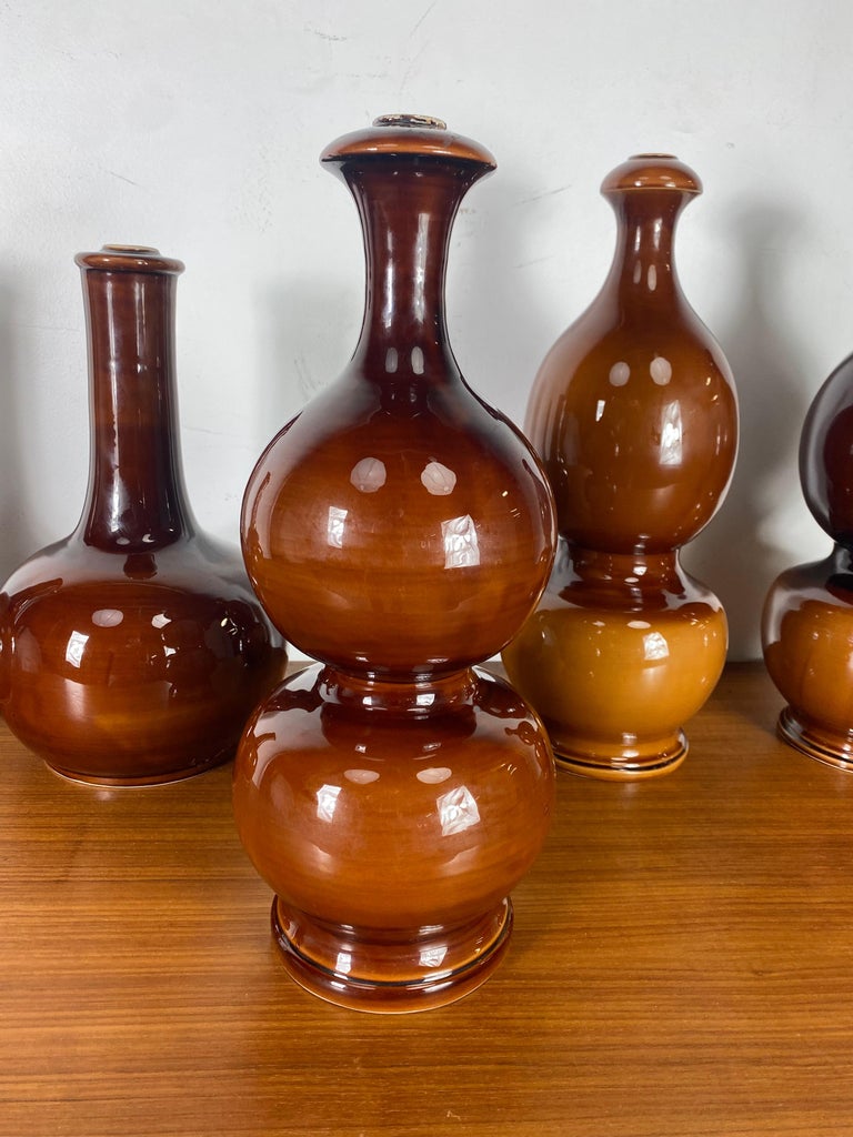 Amazing group of modernist ceramic lamp bases hand made by Jean Roger.. Sold exclusively at famed Paul Jones Studio in New York City.. Apparently bases were made and distributed but never completed (electrified).. basically new/old stock.. Amazing