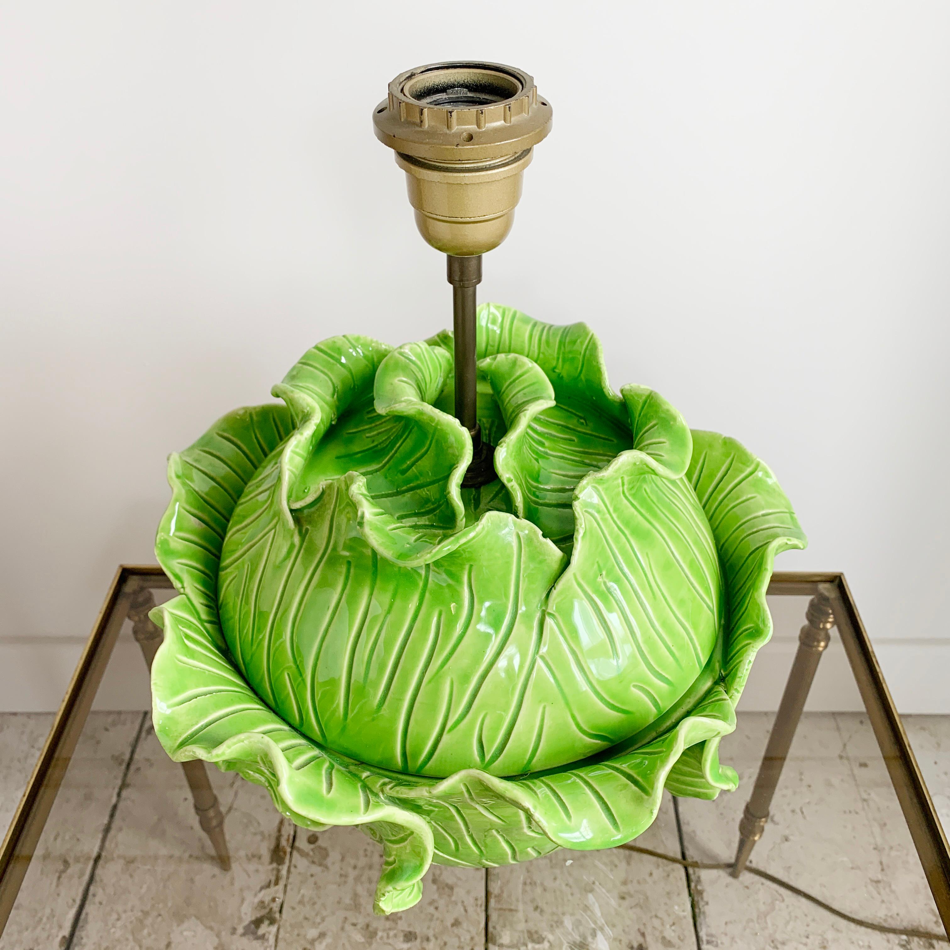 Hand-Crafted Jean Roger Life Size Green Ceramic Lettuce Lamp Paris 1950's For Sale