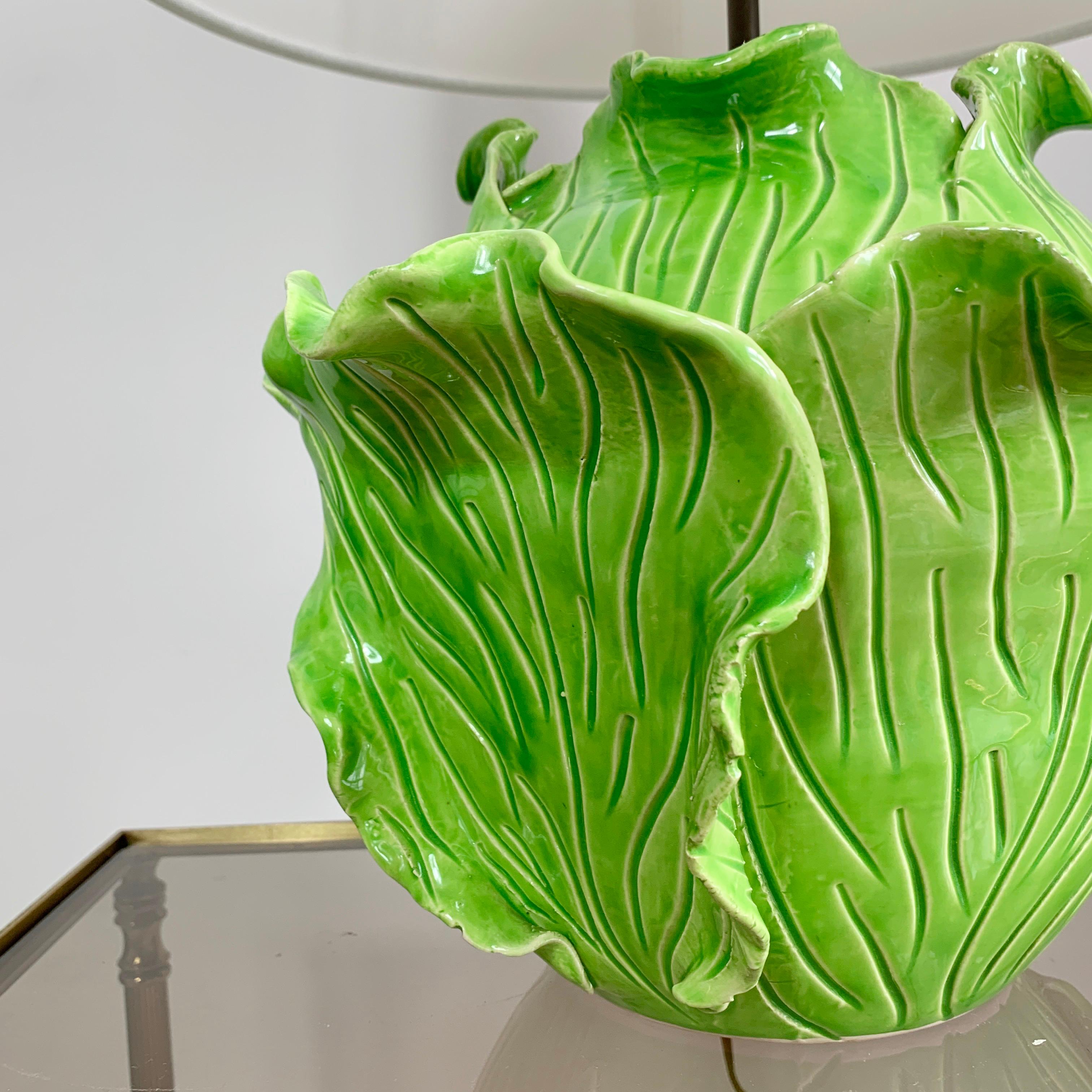 Jean Roger Life Size Green Ceramic Lettuce Lamp Paris 1950's In Good Condition For Sale In Hastings, GB
