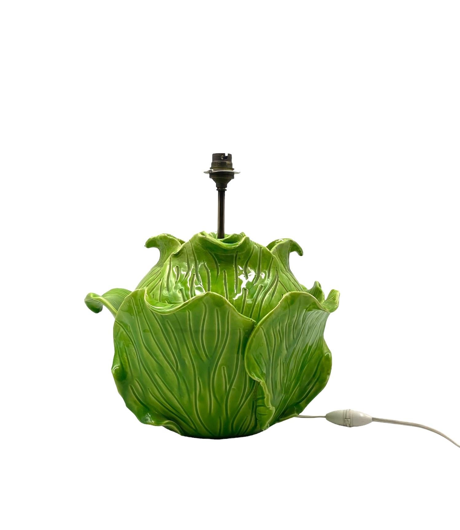 Jean Roger, Life Size Ceramic Lettuce Lamp, Paris France 1950s For Sale 3