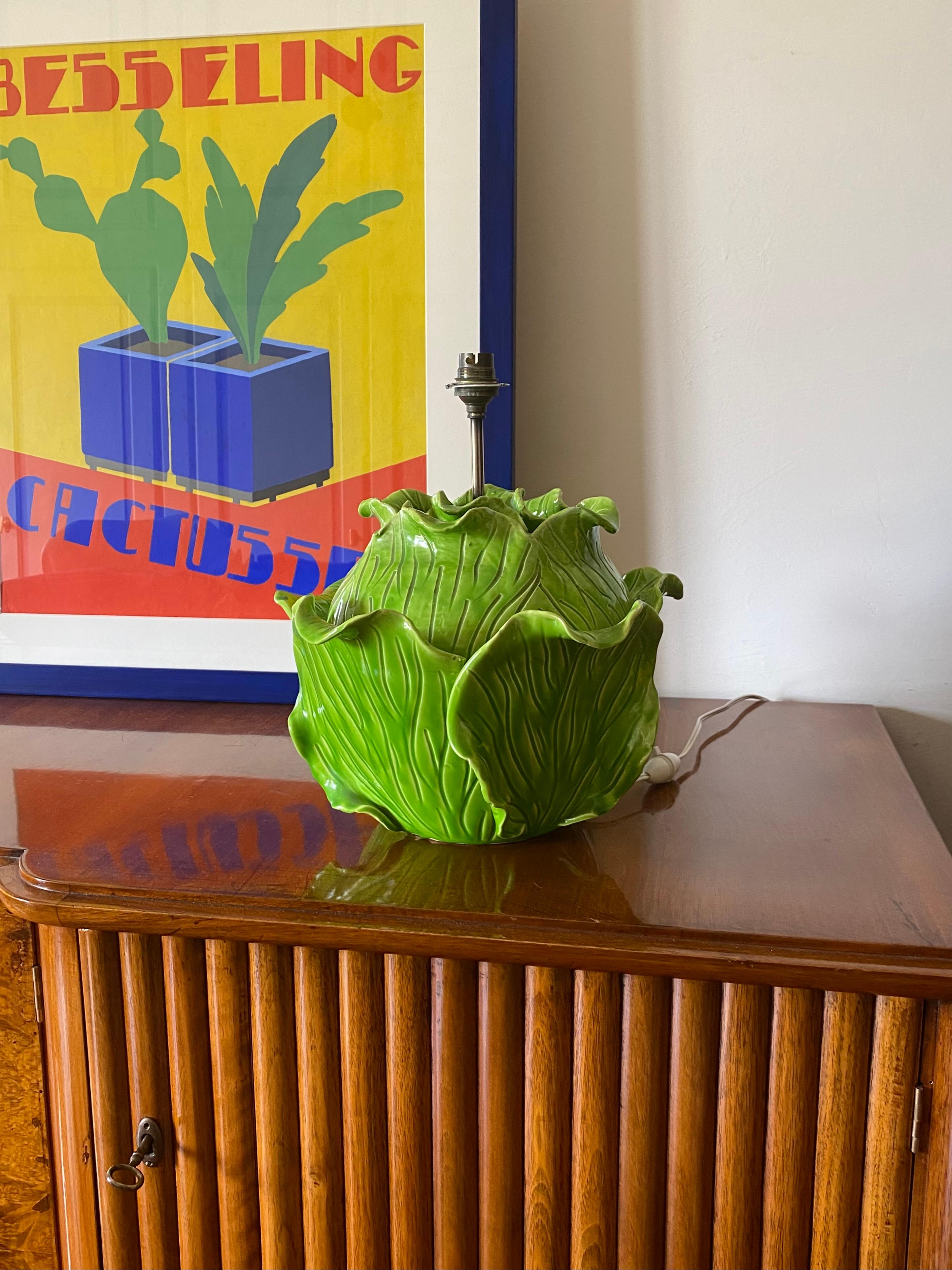 French Jean Roger, Life Size Ceramic Lettuce Lamp, Paris France 1950s For Sale