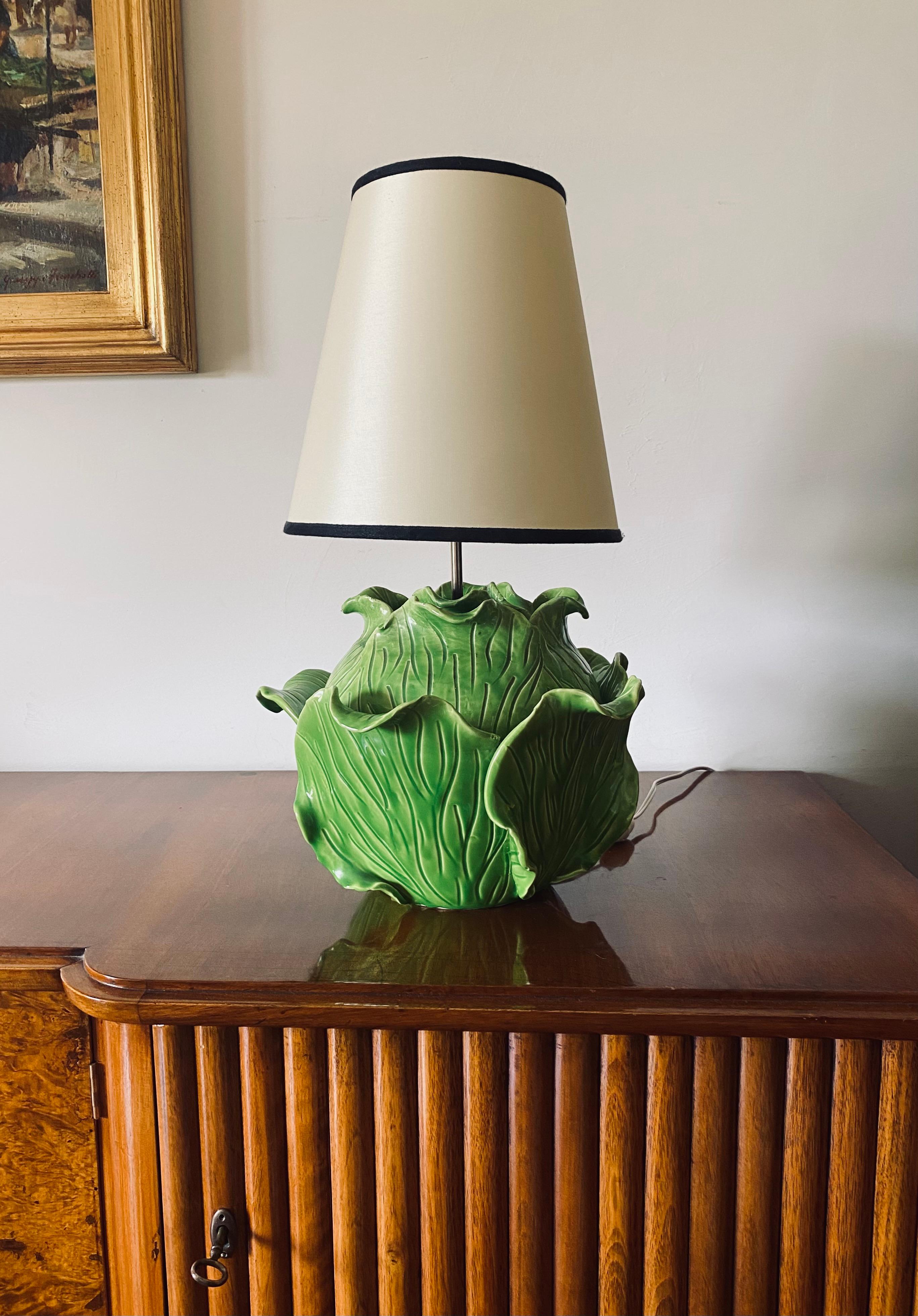 Jean Roger, Life Size Ceramic Lettuce Lamp, Paris France 1950s In Good Condition For Sale In Firenze, IT