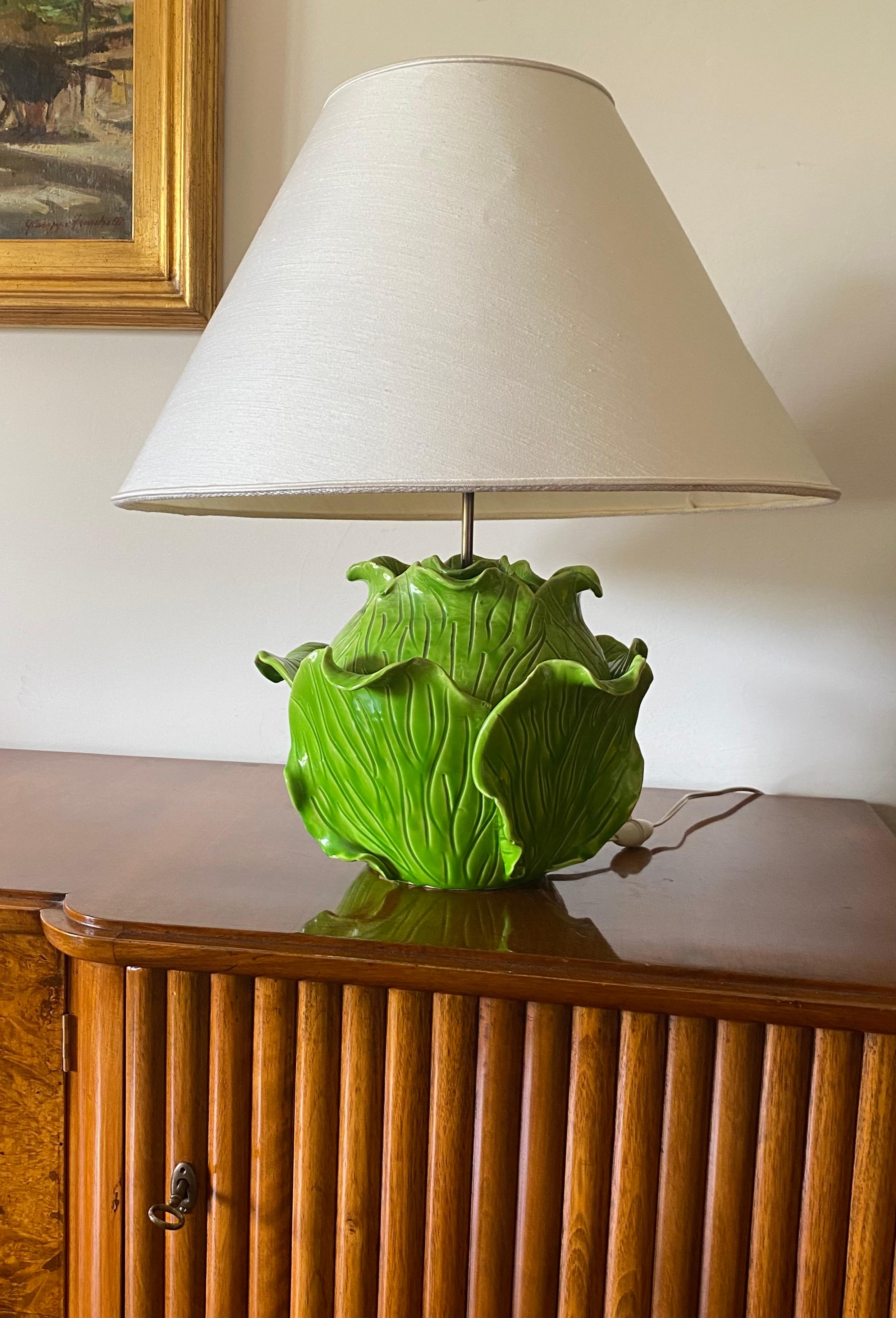 Mid-20th Century Jean Roger, Life Size Ceramic Lettuce Lamp, Paris France 1950s For Sale