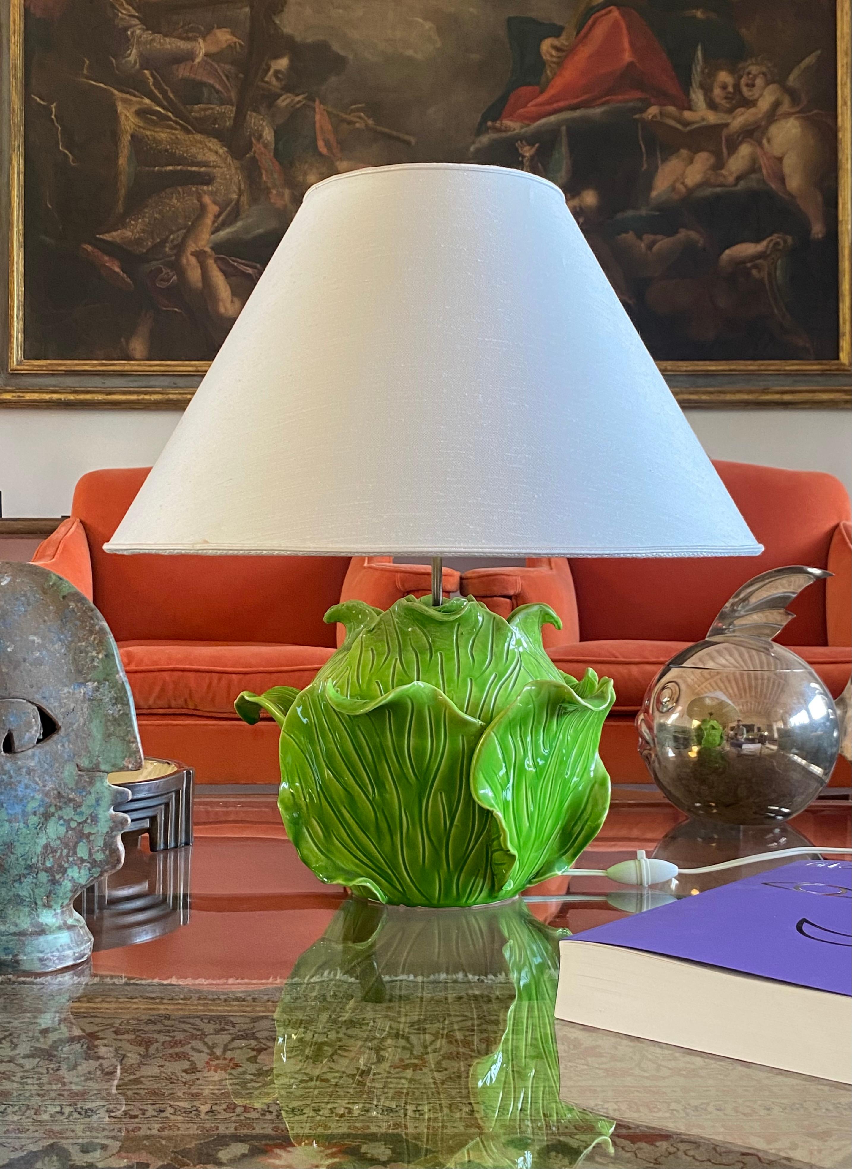 Jean Roger, Life Size Ceramic Lettuce Lamp, Paris France 1950s For Sale 2