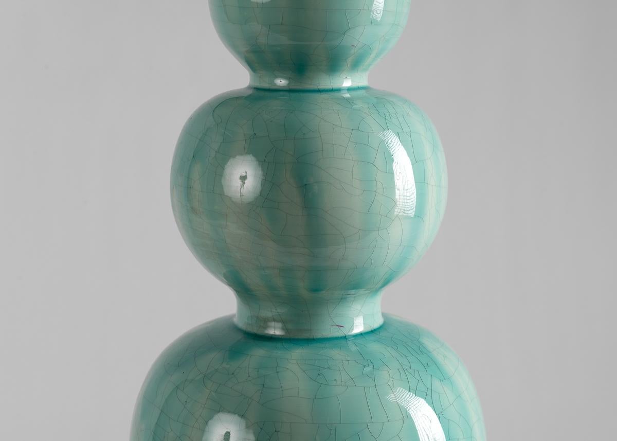 Jean Roger, Paris, Green Pair of Glazed Ceramic Table Lamps, France 20th Century For Sale 1