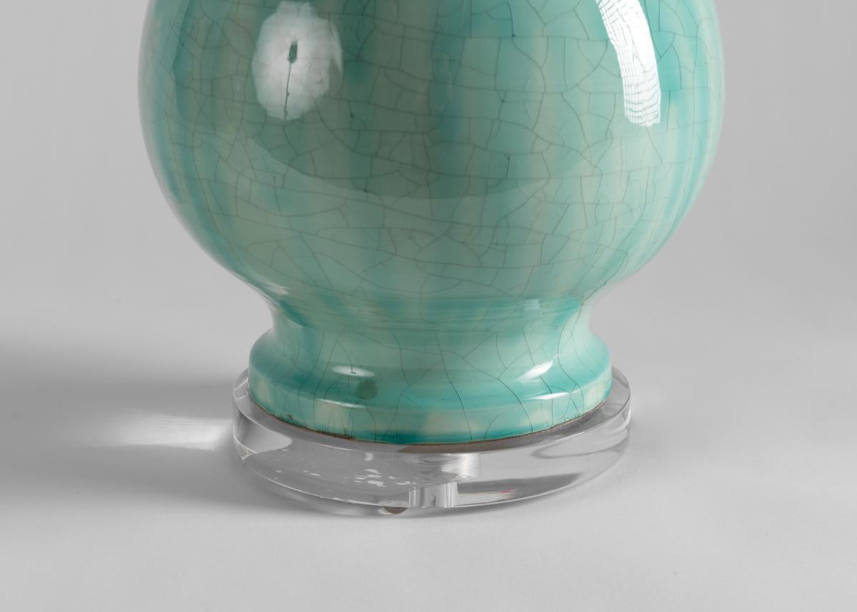Jean Roger, Paris, Green Pair of Glazed Ceramic Table Lamps, France 20th Century For Sale 2