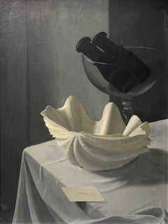 Binoculars and shell by Jean Roll - Oil on canvas 42x55 cm