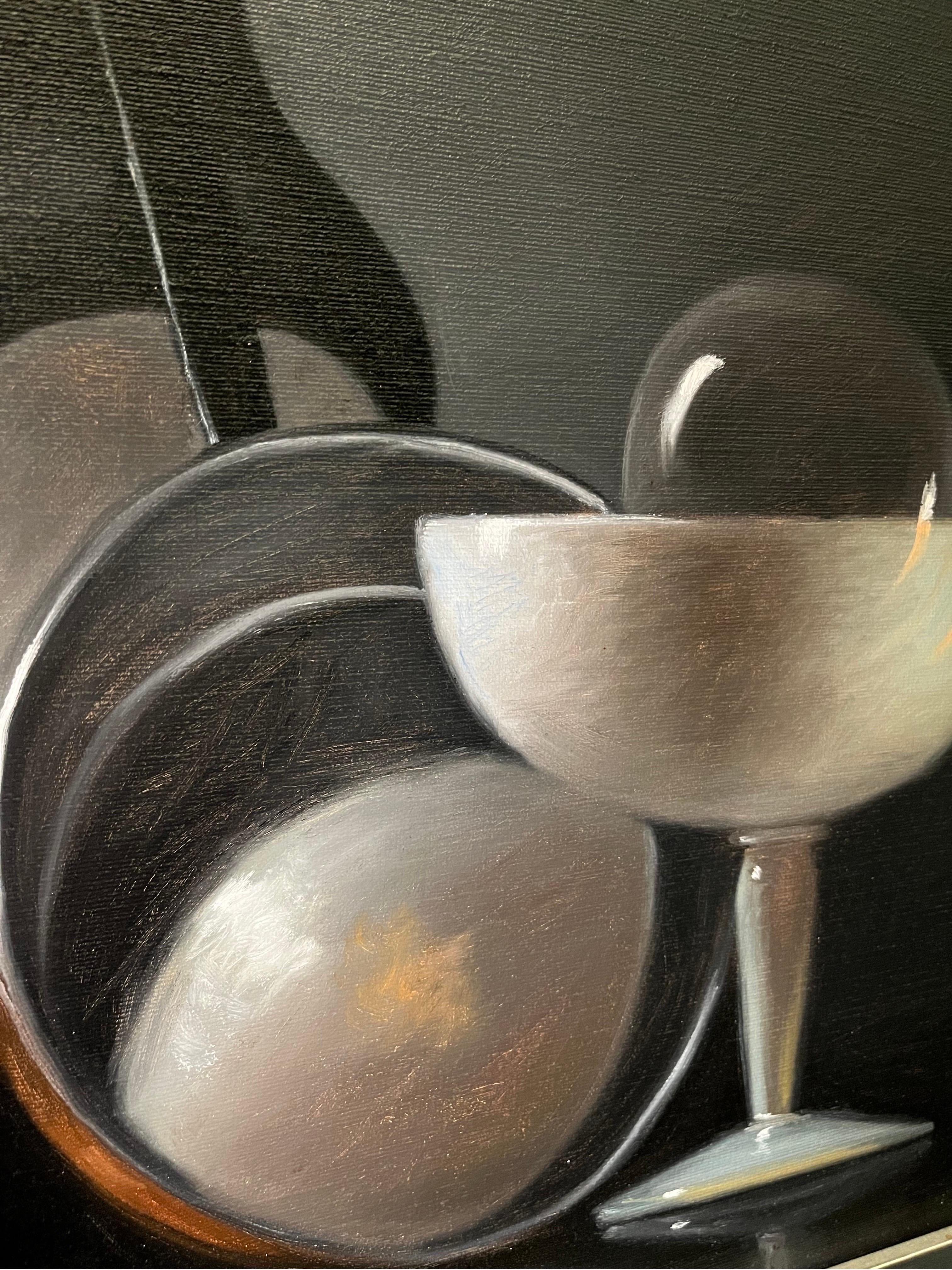 Cup and Pan by Jean Roll - Oil on canvas 60x73cm For Sale 4