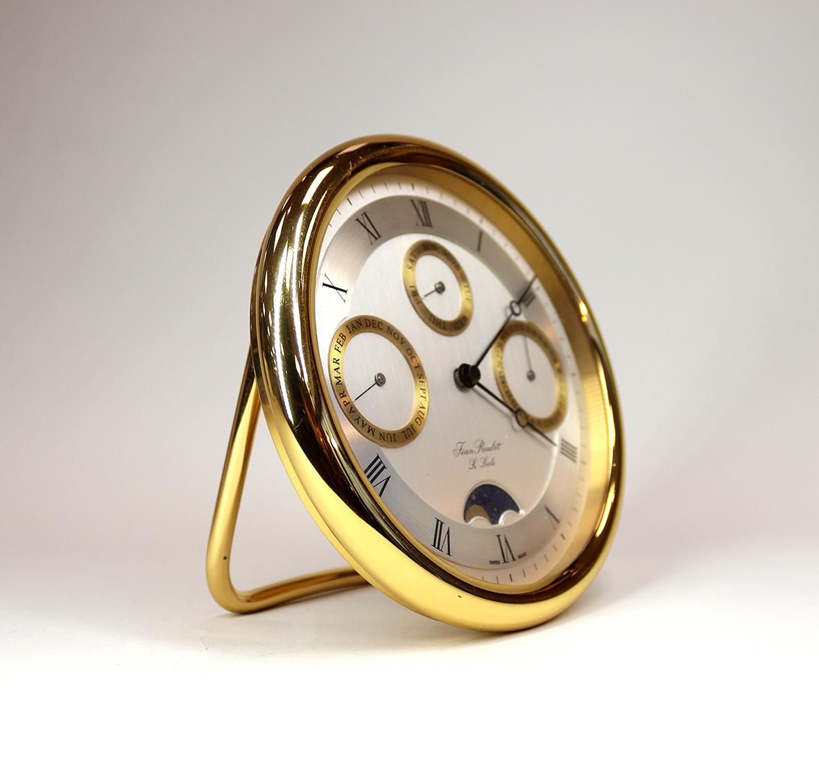 Gold Plate Jean Roulet Desk Clock