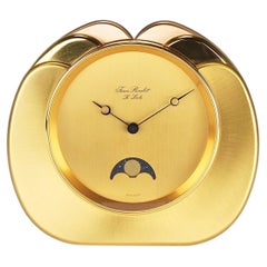 Jean Roulet Le Locle Golden Moon Phase Swiss Made Table Desk clock, 1980s