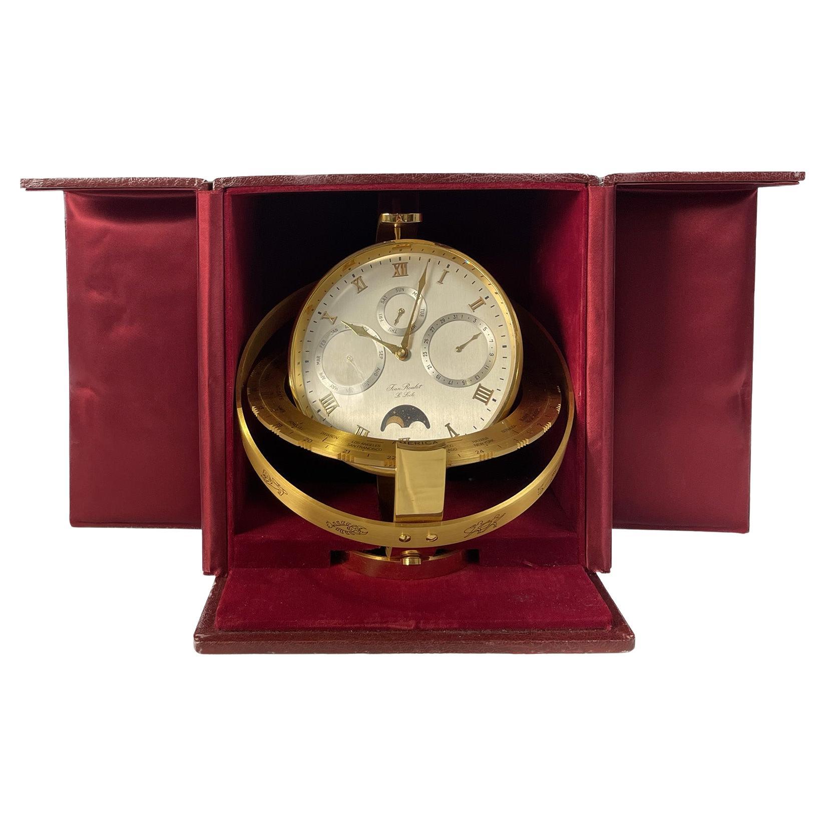 Jean Roulet Le Locle World Time Clock with Moon Face For Sale