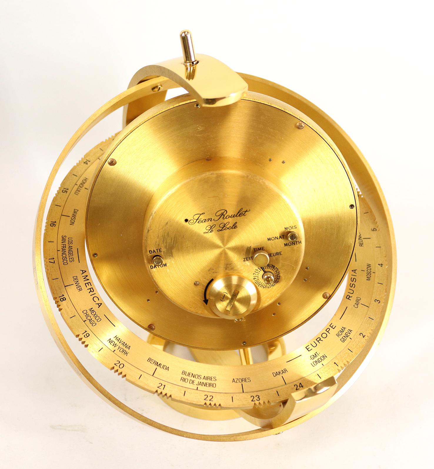 Brass Jean Roulet 'Presidents Clock' in the Shape of an Armillary Sphere For Sale