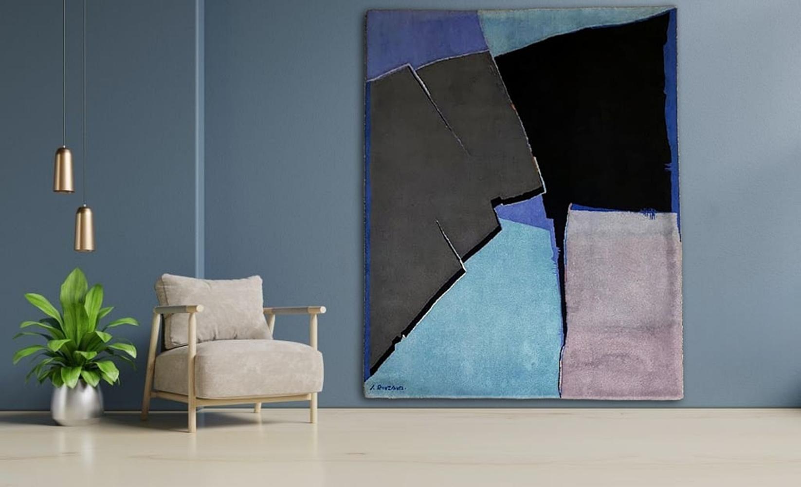 Add a piece of art history to your collection with this extraordinary handwoven wool rug, designed by the renowned Jean Rouzaud in the 1980s. Measuring 200 x 245 cm, this stunning piece isn’t just a rug—it’s a true work of abstract art that could