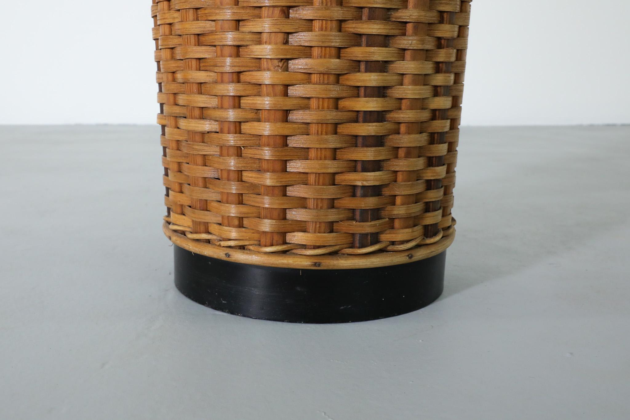 French Mid-Century Woven Rattan Basket or Umbrella Stand with Wrapped Handle For Sale 4