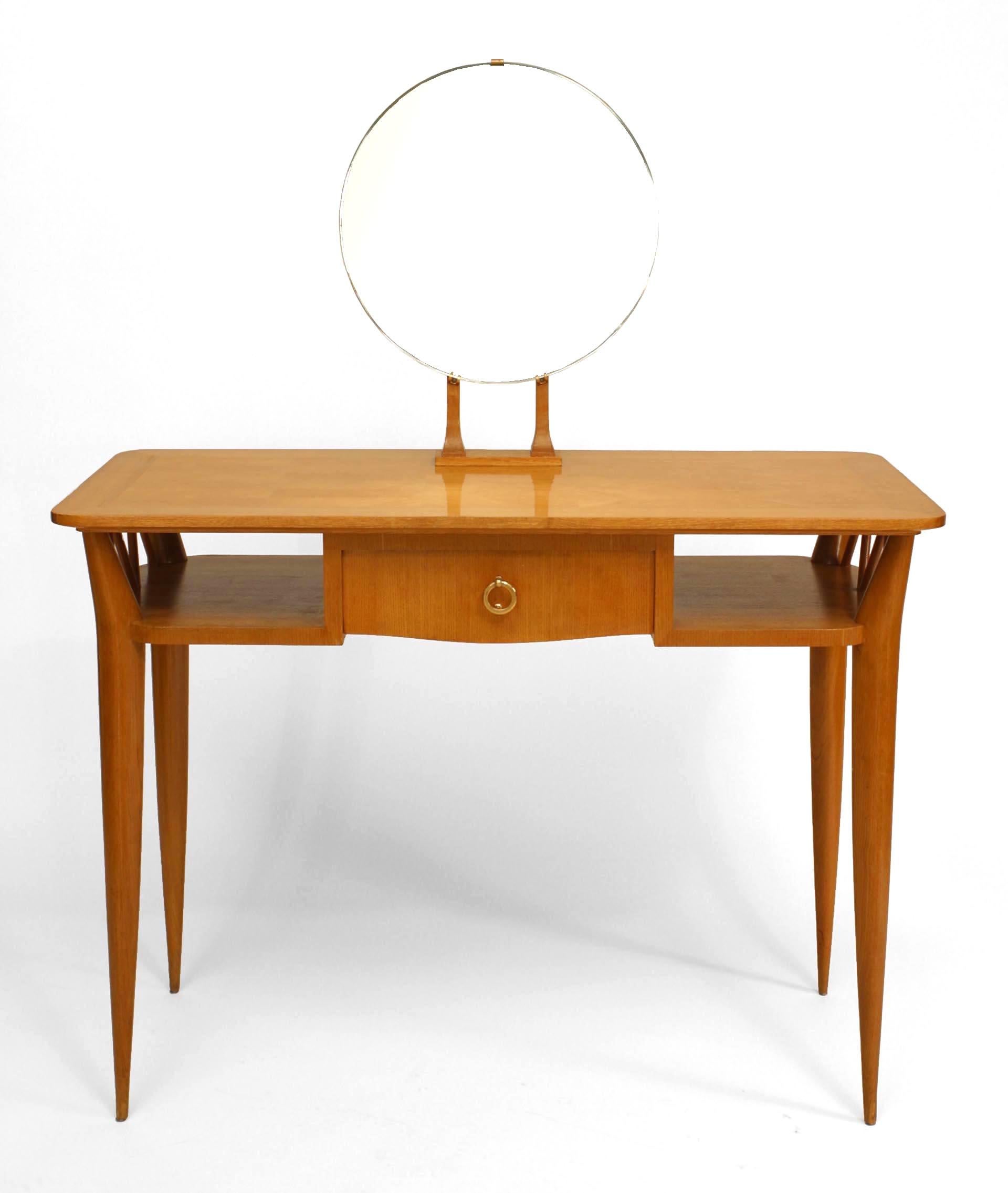 French Mid-Century (1940s) pecan wood dressing table with a parquetry top and mirror (20