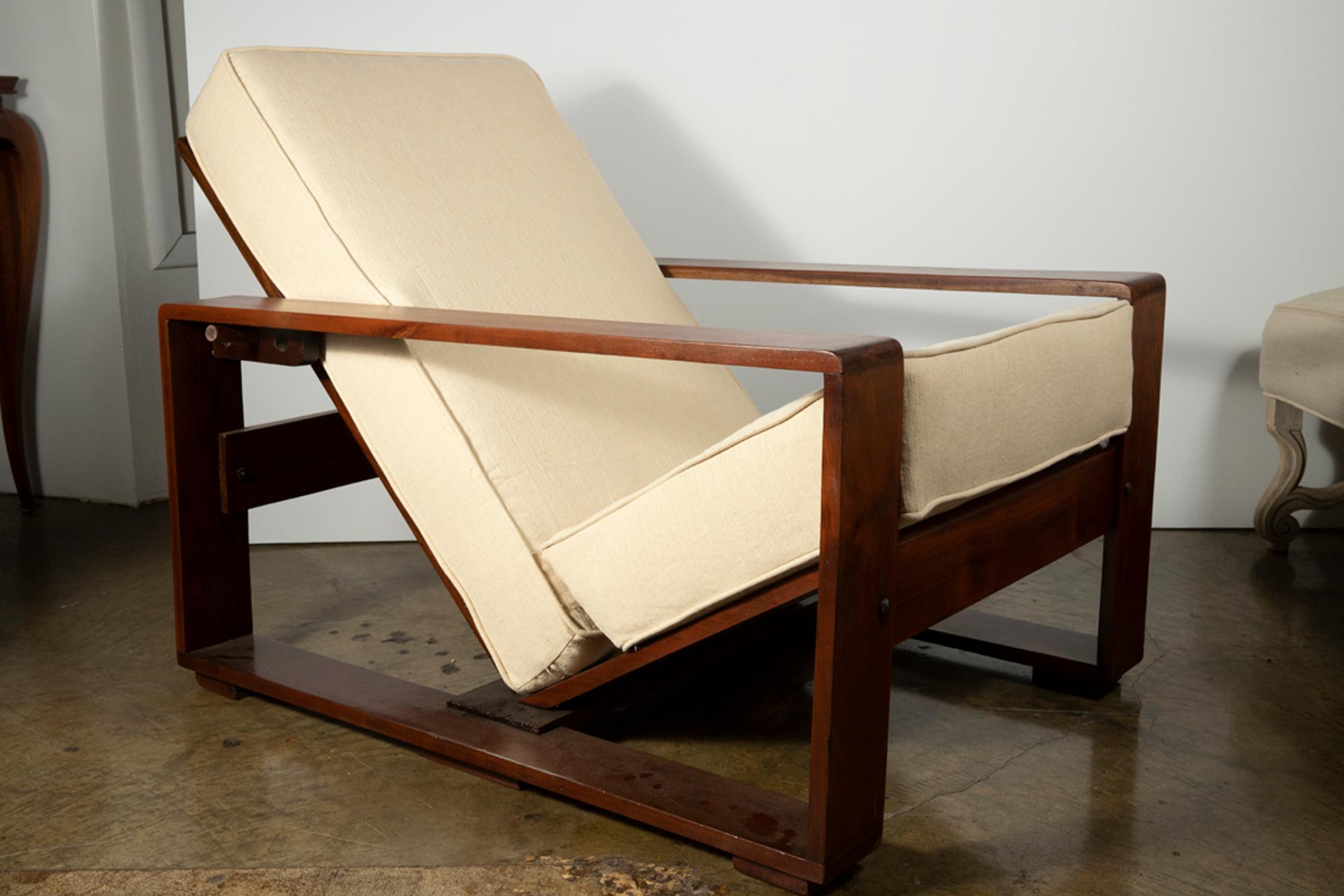 Hardwood Jean Royère Style Adjustable Lounge Chair in Silk For Sale