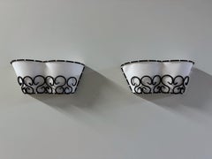 Französische MidCentury Modern Iron & Canvas Wandleuchten, 1960er Jahre, Frankreich