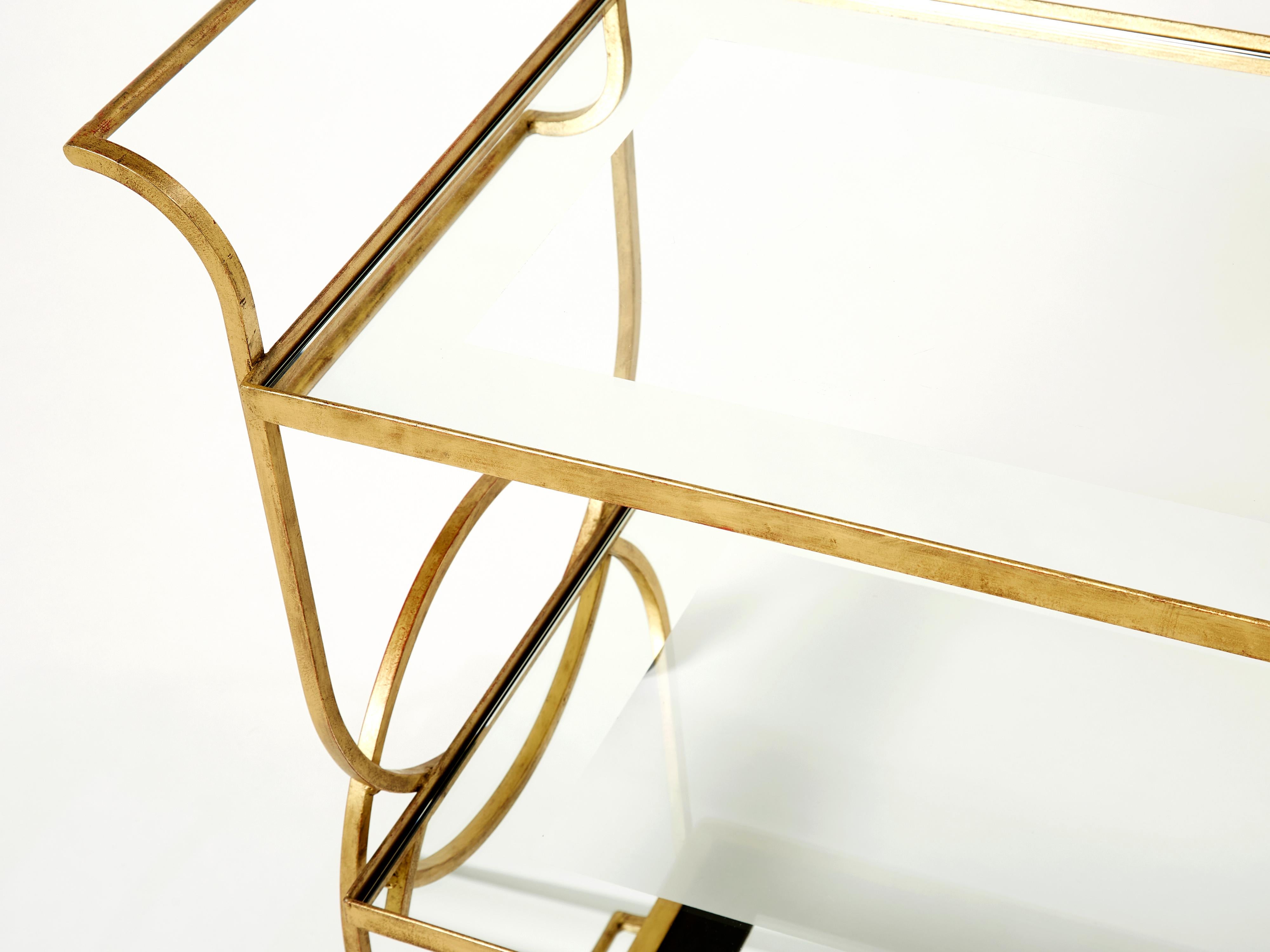 Jean Royère Serving Trolley Gilded Metal Mirrored Glass, 1950 4