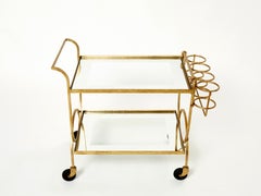 Jean Royère Serving Trolley Gilded Metal Mirrored Glass, 1950