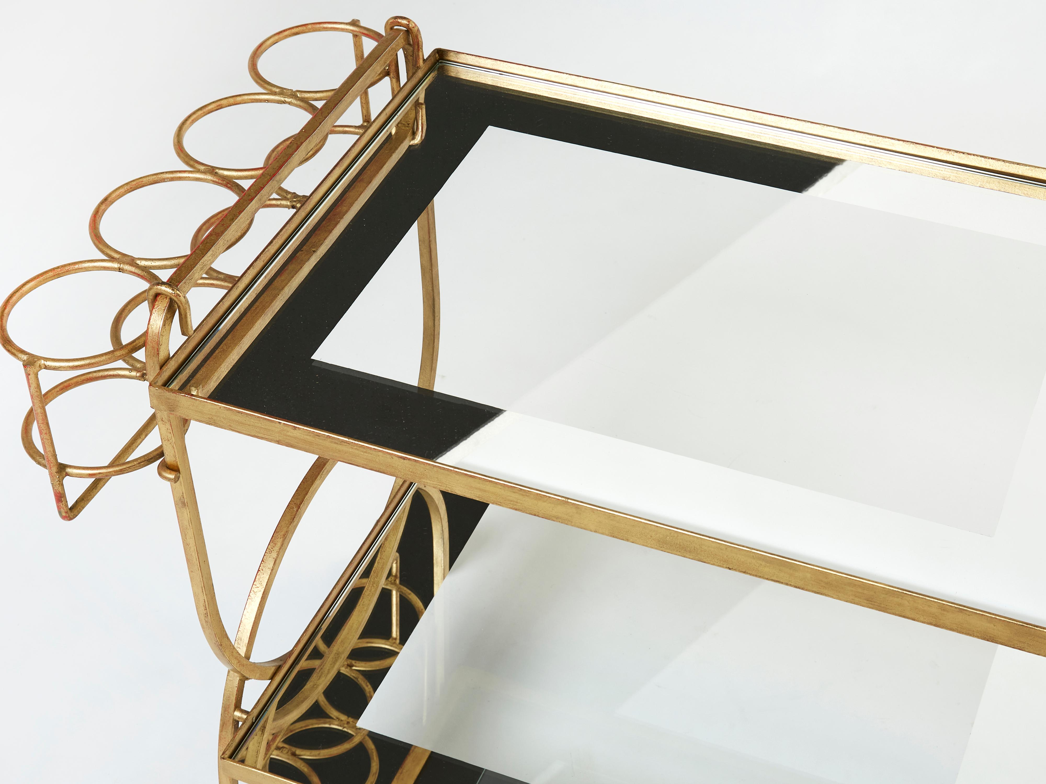 Jean Royère Serving Trolley Gilded Metal Mirrored Glass, 1950 In Good Condition In Paris, IDF