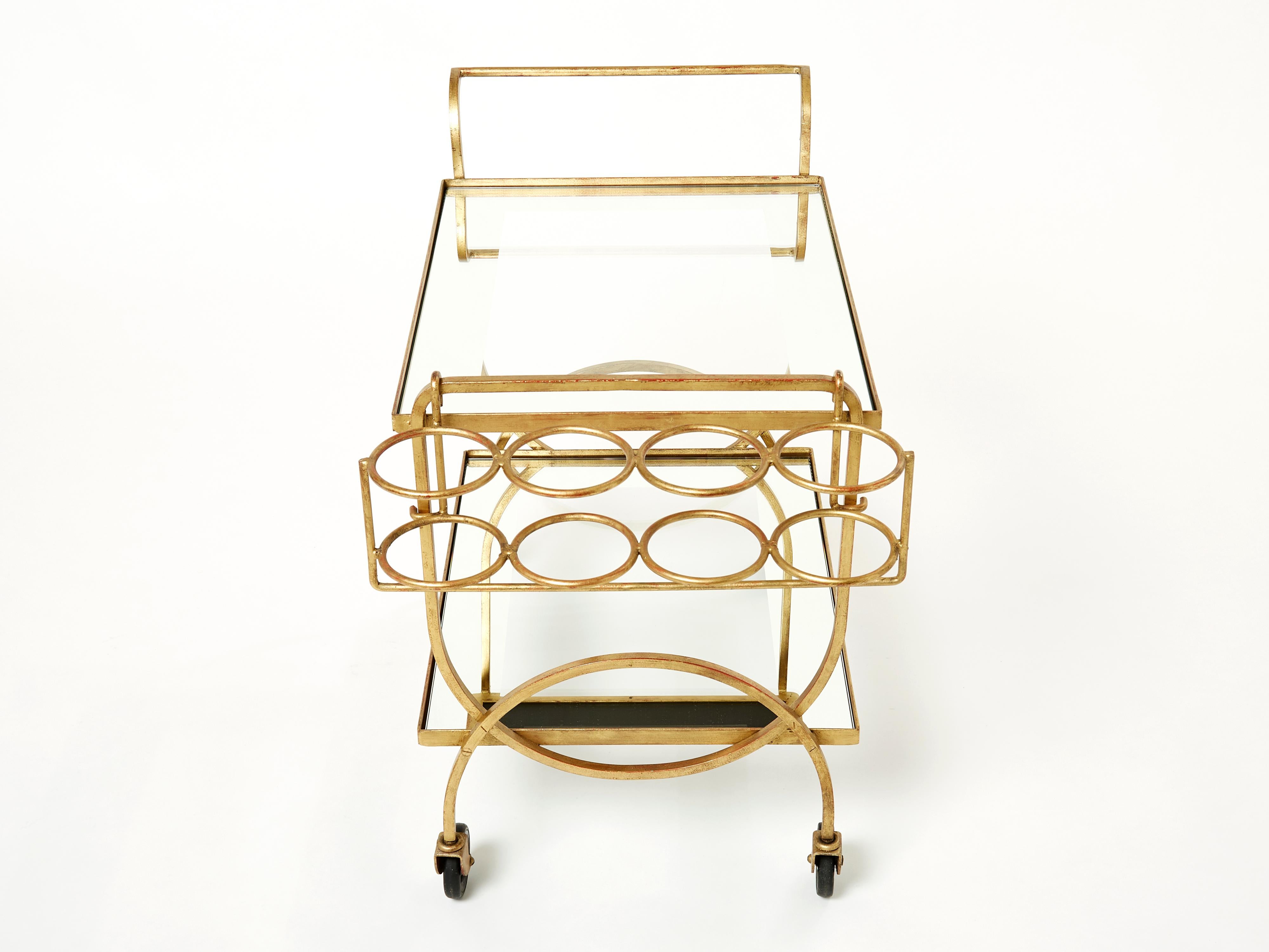 Jean Royère Serving Trolley Gilded Metal Mirrored Glass, 1950 1