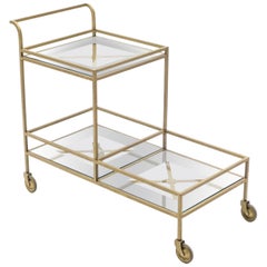 Jean Royère Serving Trolley Gilded Metal Mirrored Glass, 1950