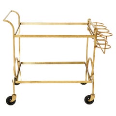 Jean Royère Serving Trolley Gilded Metal Mirrored Glass, 1950