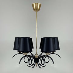 Black Cast Iron and Brass Chandelier, France 1950s