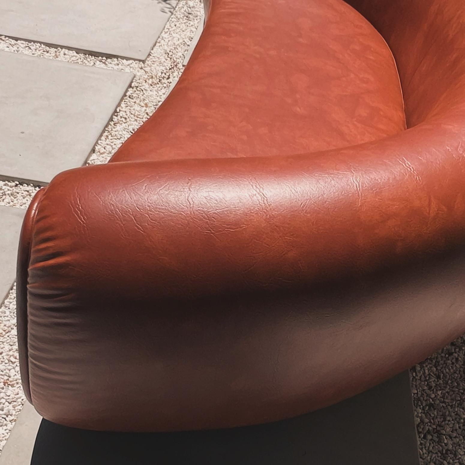 Jean Royère style curvy cognac pleather sofa, 21st century  For Sale 5