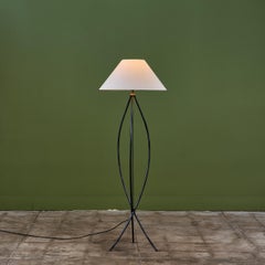 Lampadaire moderne du milieu du siècle en fer et lin, style Jean Royère