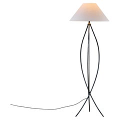 Lampadaire moderne du milieu du siècle en fer et lin, style Jean Royère