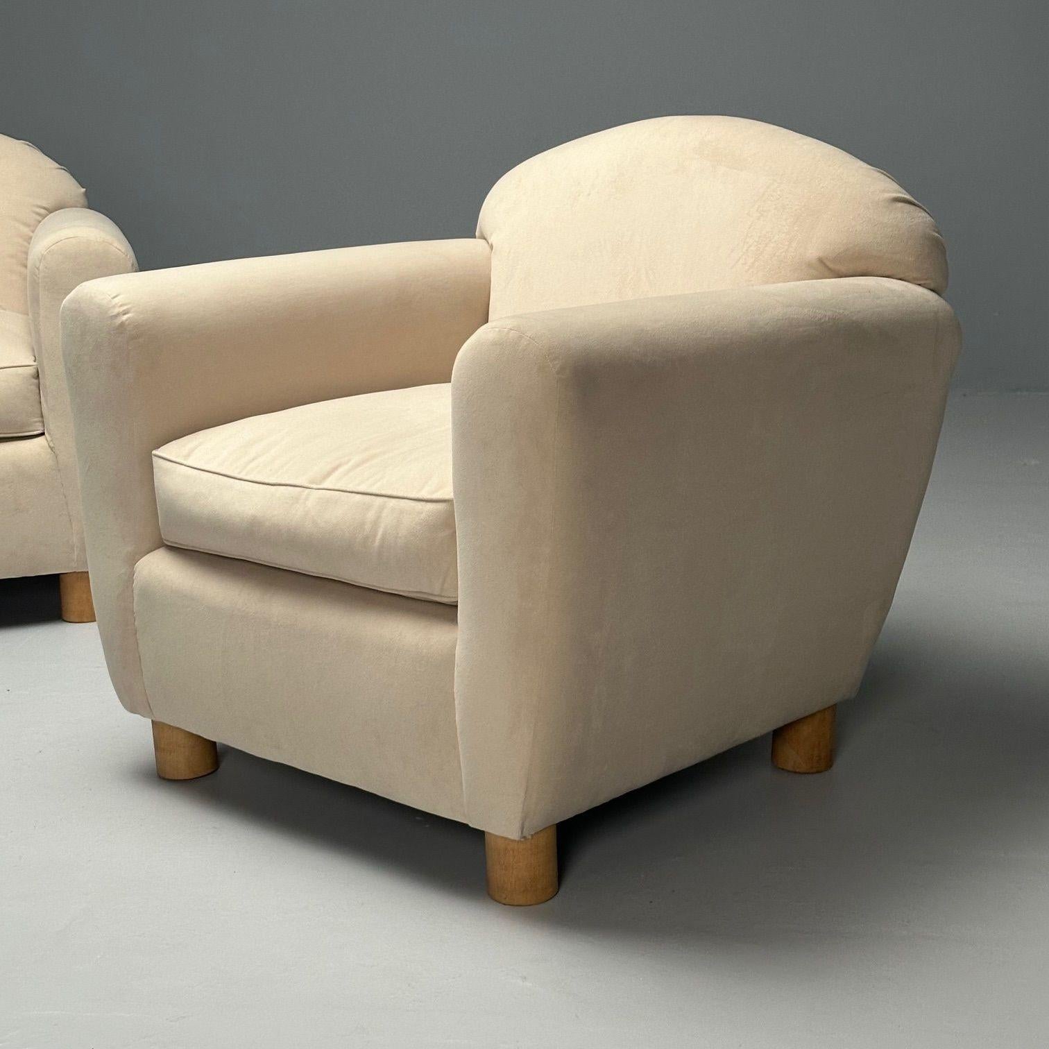 French Art Deco Style, Contemporary, Oversized Lounge Chairs, Tan Velvet For Sale 7