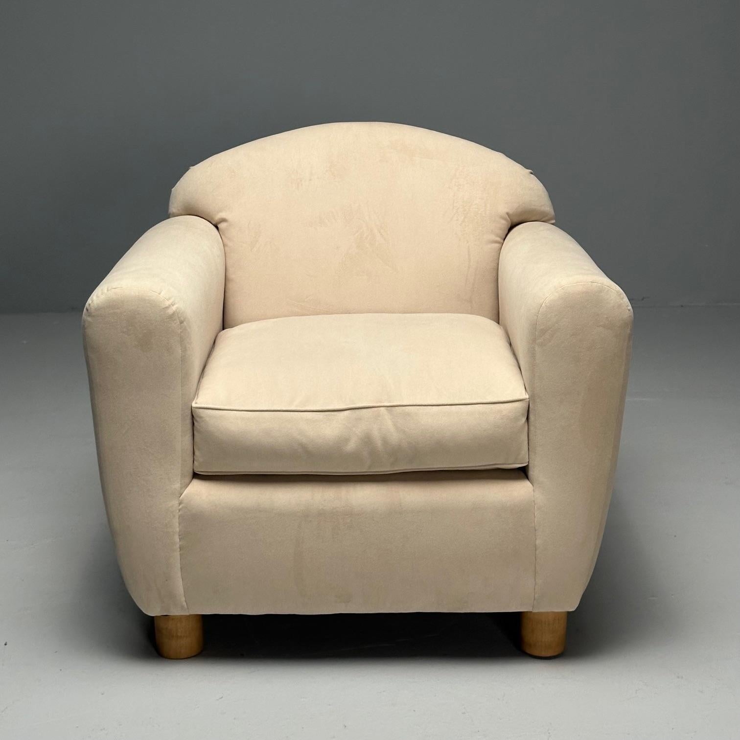 French Art Deco Style, Contemporary, Oversized Lounge Chairs, Tan Velvet For Sale 4