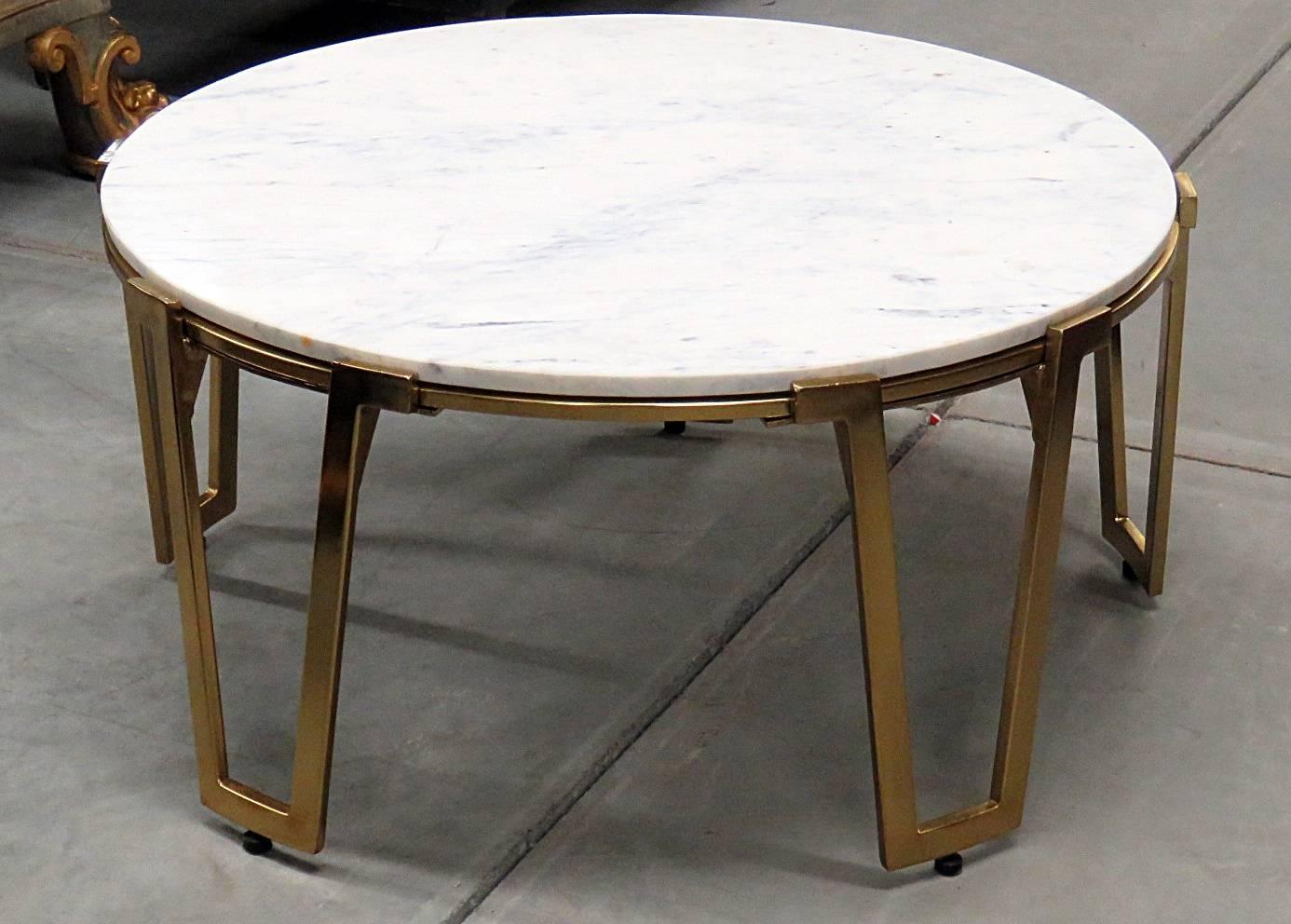 Jean Royere style Asian modern marble-top coffee table.
