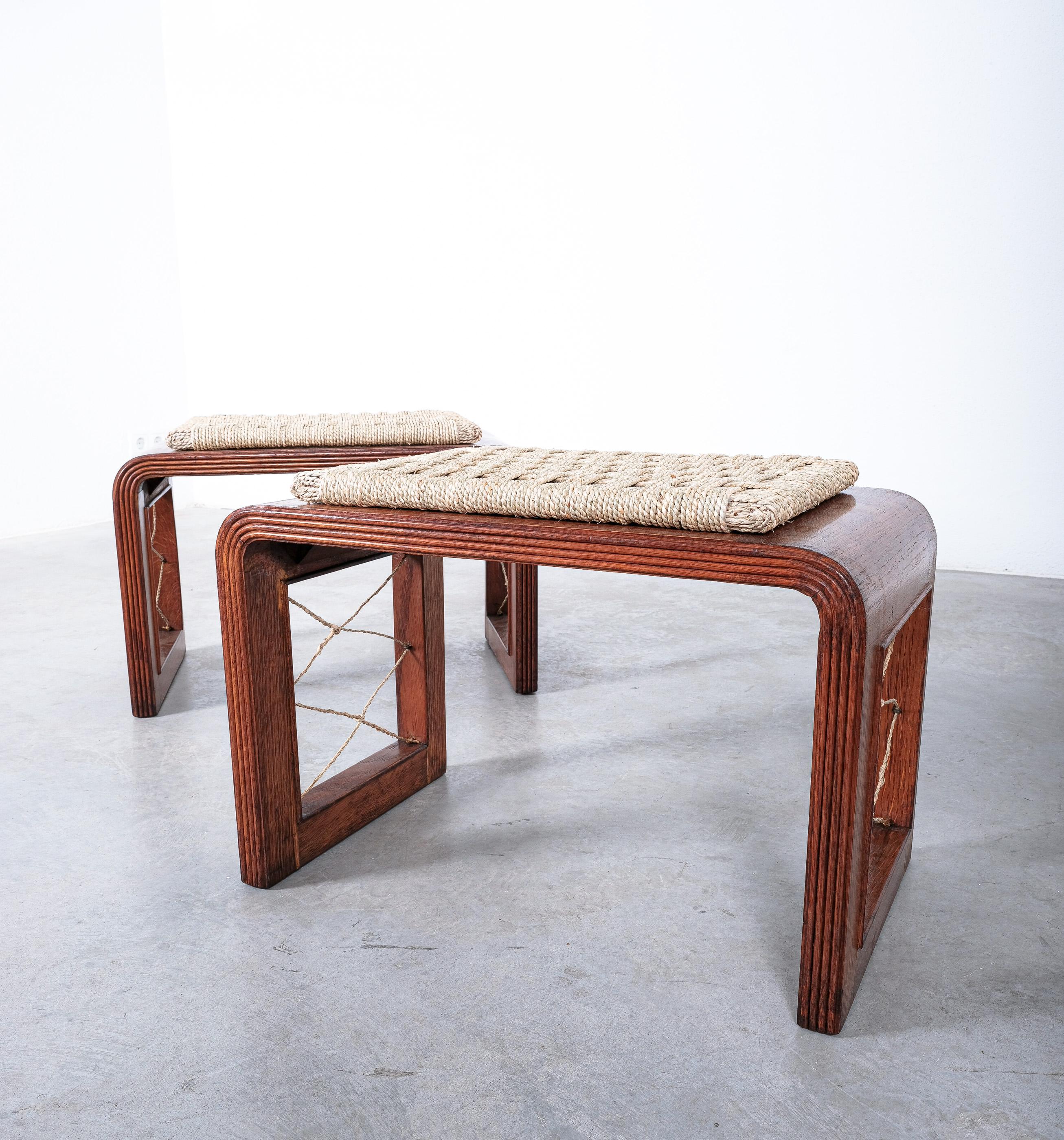  Stools Wood and Rope, France 1950 In Good Condition For Sale In Vienna, AT