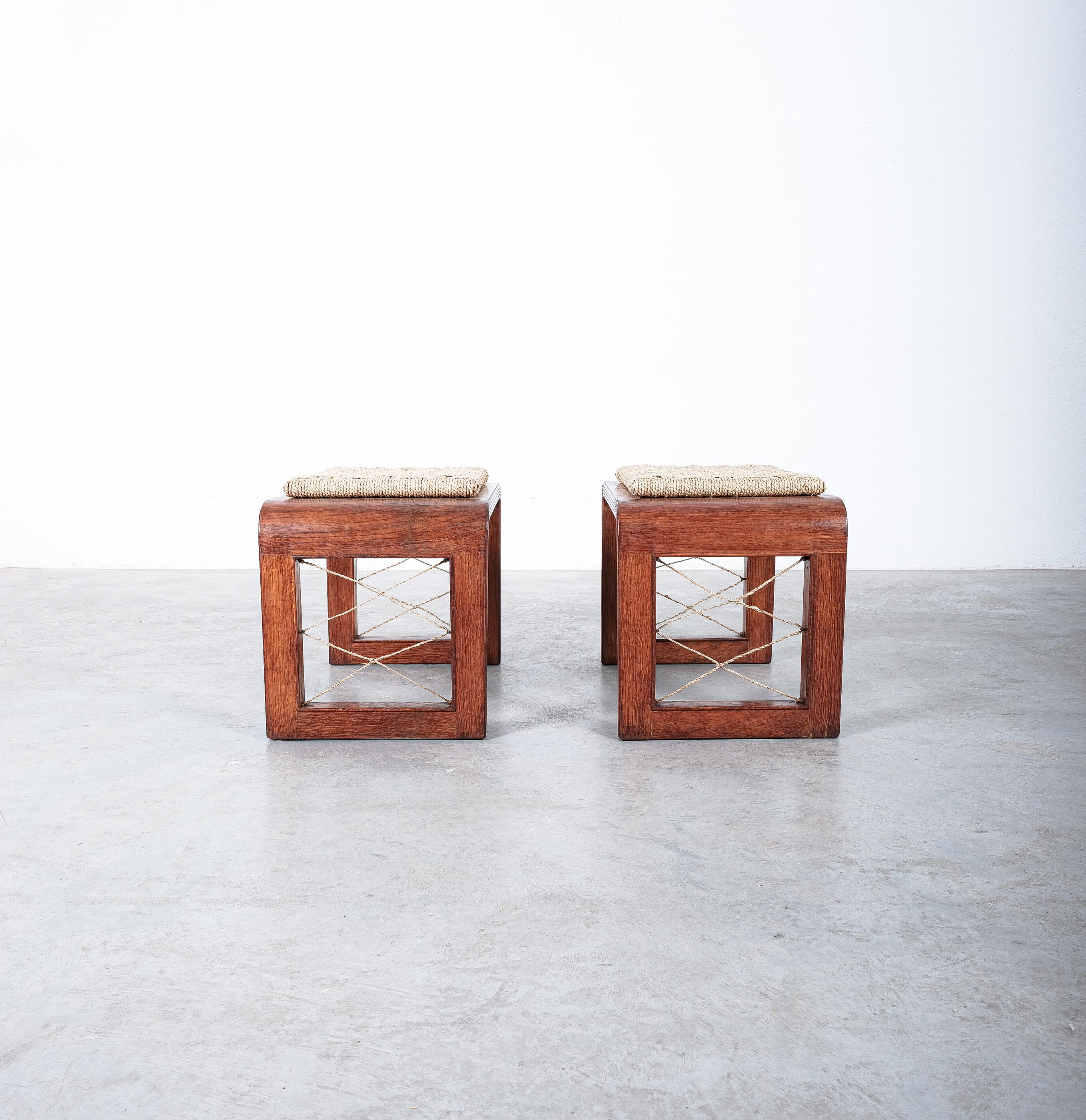 Mid-20th Century  Stools Wood and Rope, France 1950 For Sale