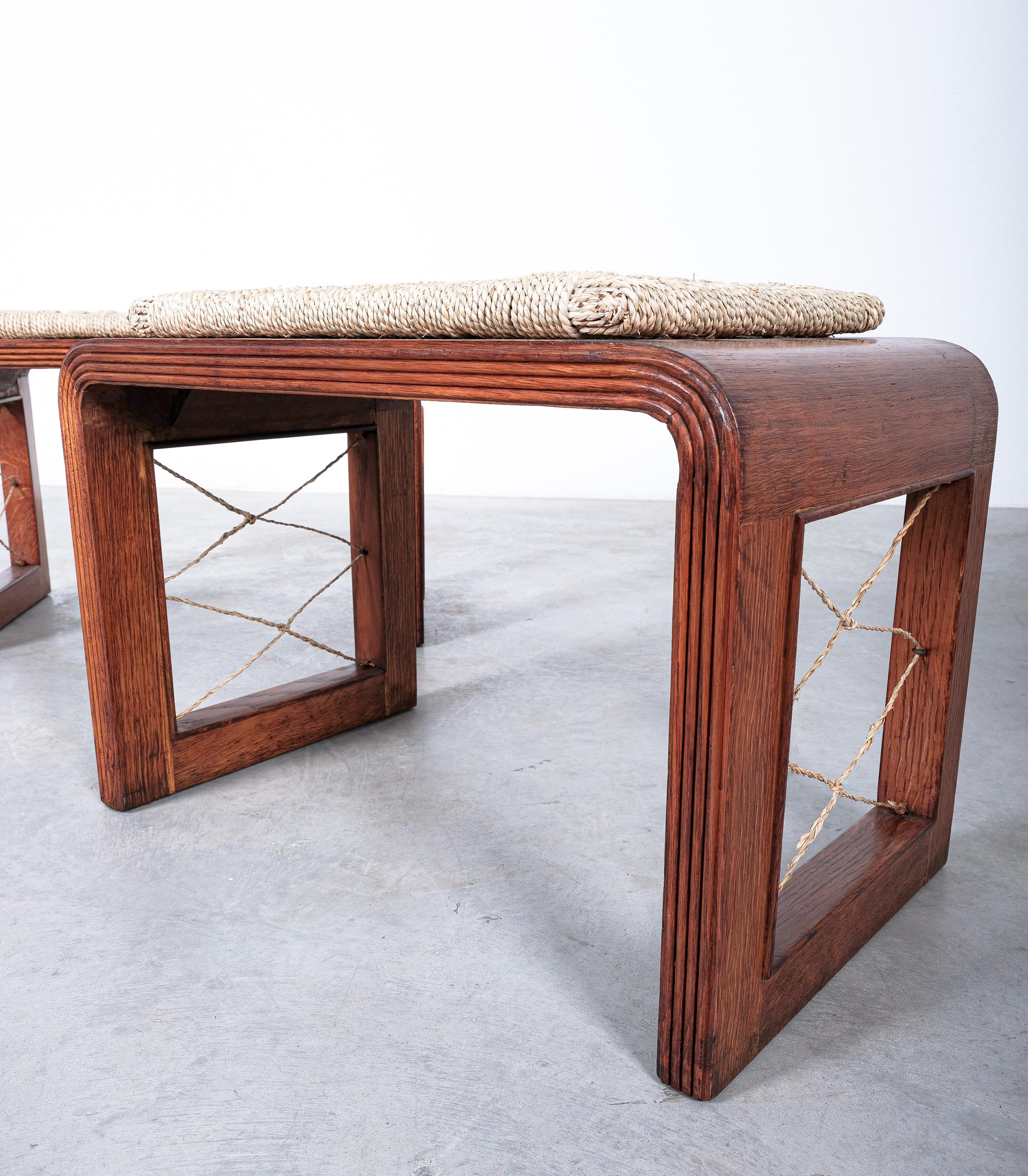  Stools Wood and Rope, France 1950 For Sale 2