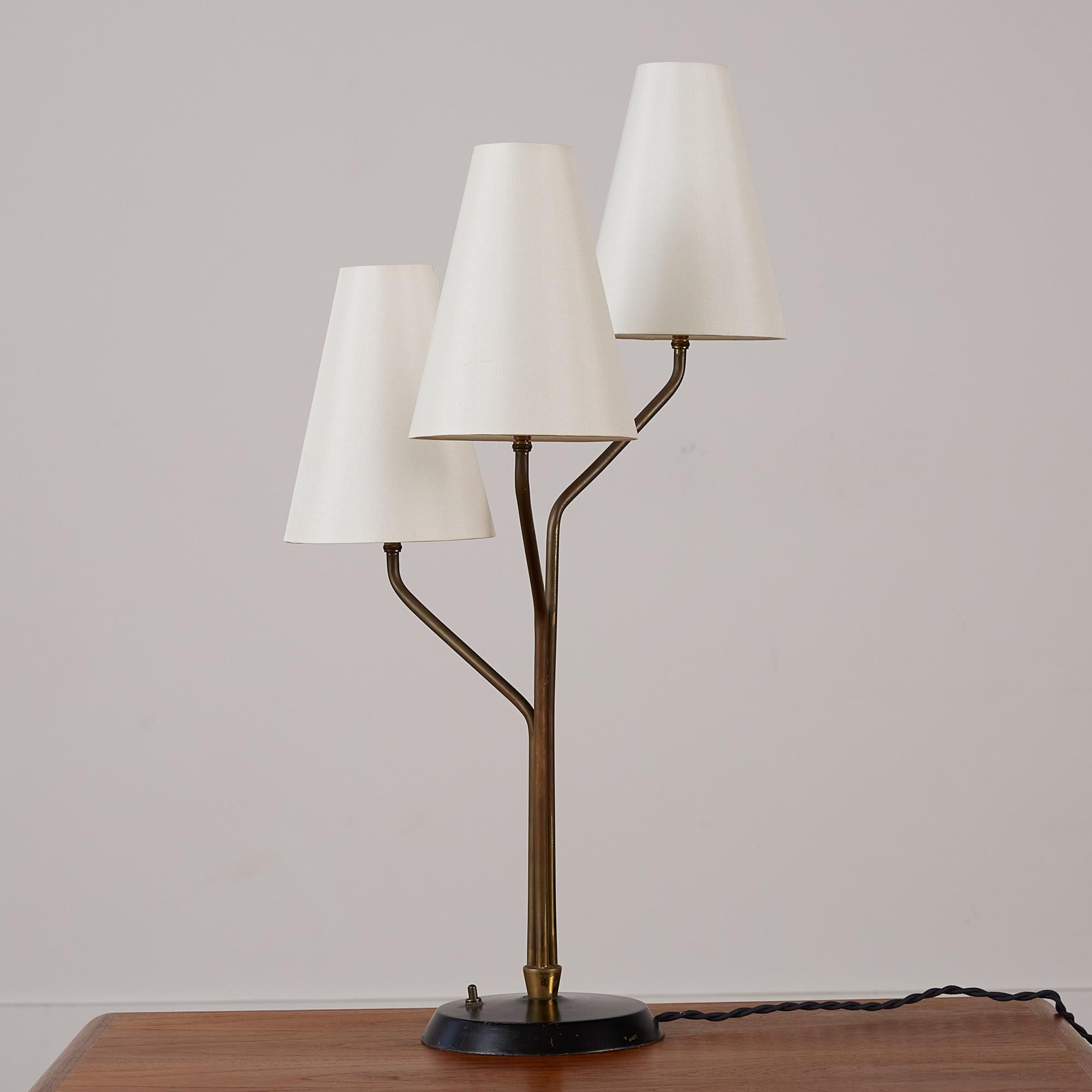 Enameled Jean Royère Style Tri-Shade Table Lamp