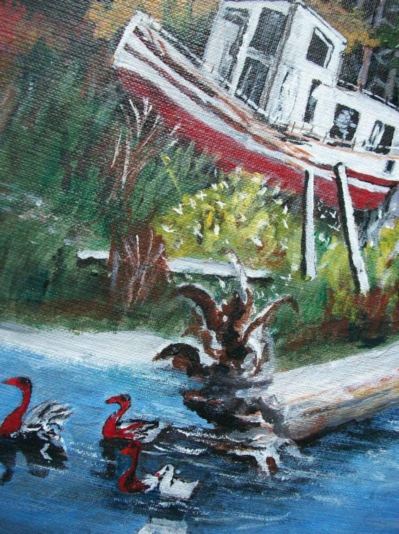JEAN ROYSTON - 'Seafarers - Old &New' - Pittura acrilica d'epoca su tela d'artista - firmata dall'artista in basso a destra - intitolata verso - Canada - anni '80 circa.

Eccellenti condizioni d'epoca - lieve perdita di colore su un bordo - non
