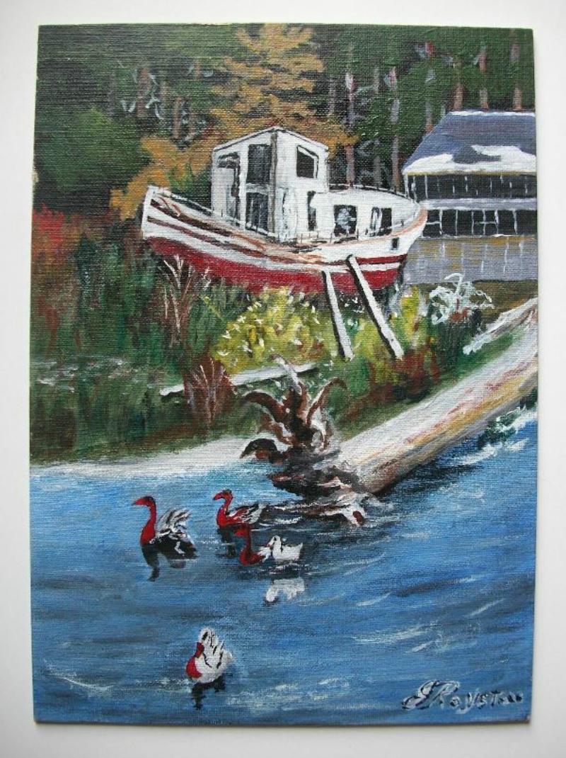 Arte popolare JEAN ROYSTON - 'Seafarers-Old &New' - Pittura acrilica vintage - Canada - C1980 in vendita