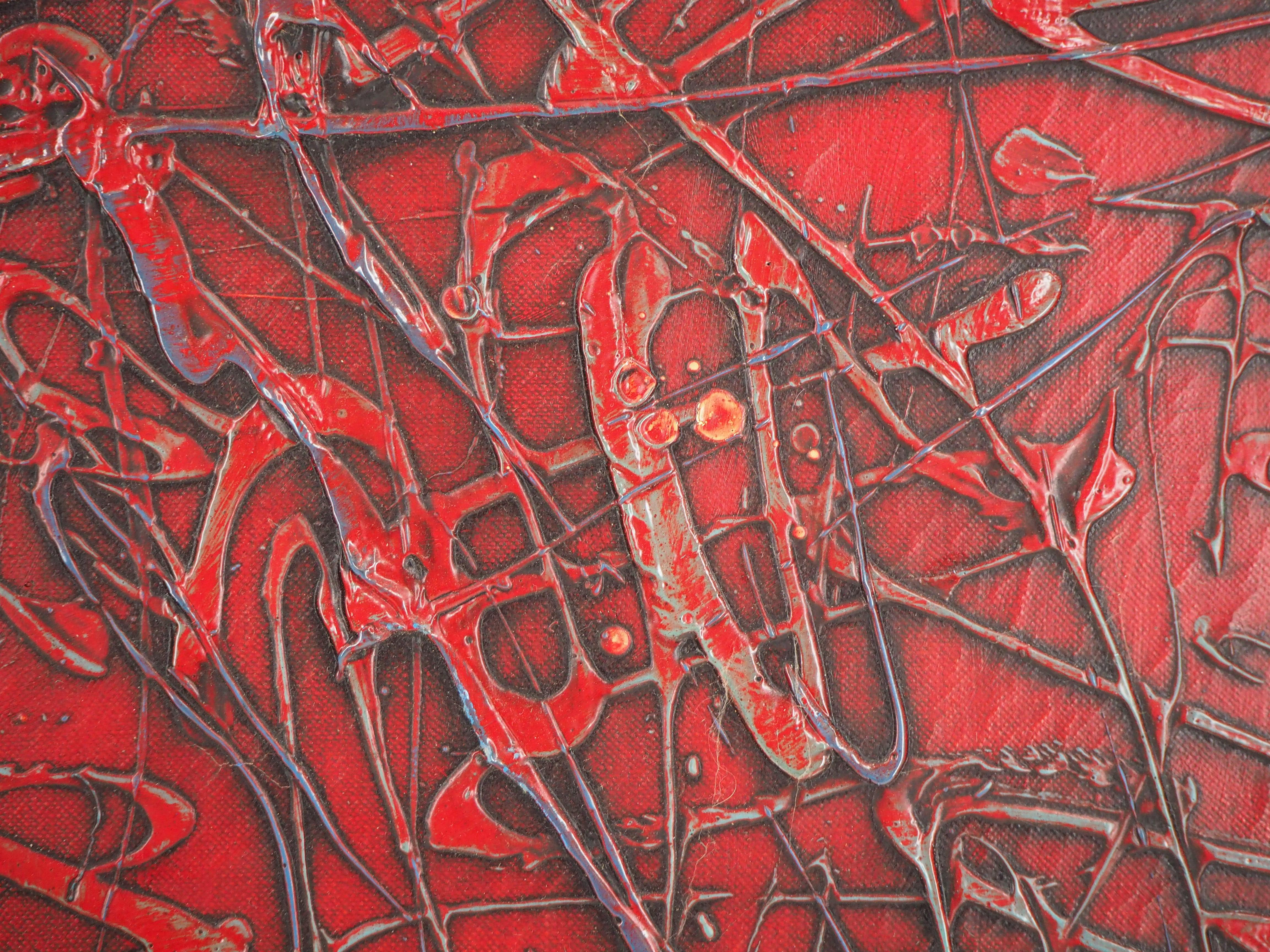 Abstraction in Red - Original oil on canvas - Signed 3