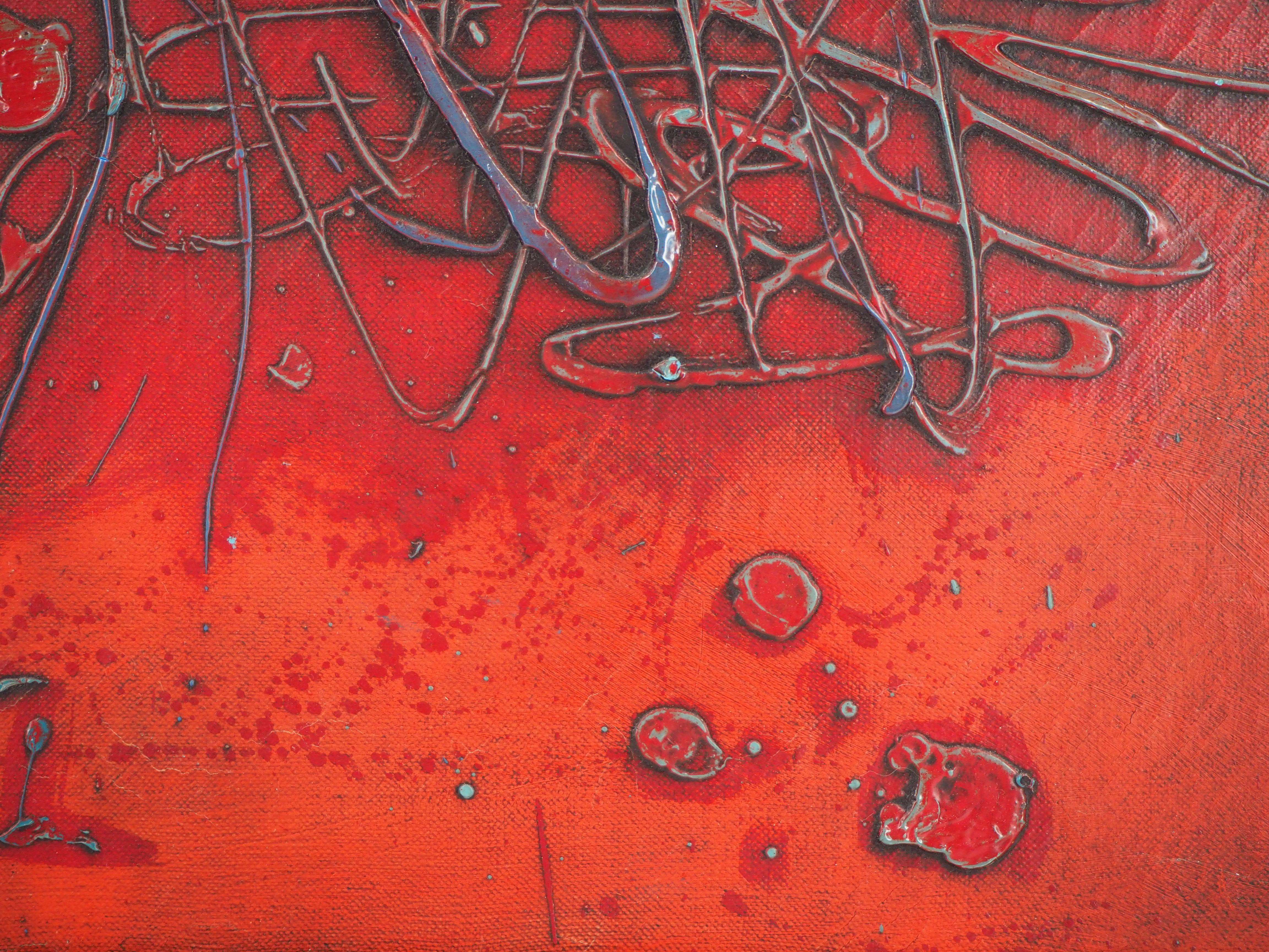 Abstraction in Red - Original oil on canvas - Signed For Sale 4
