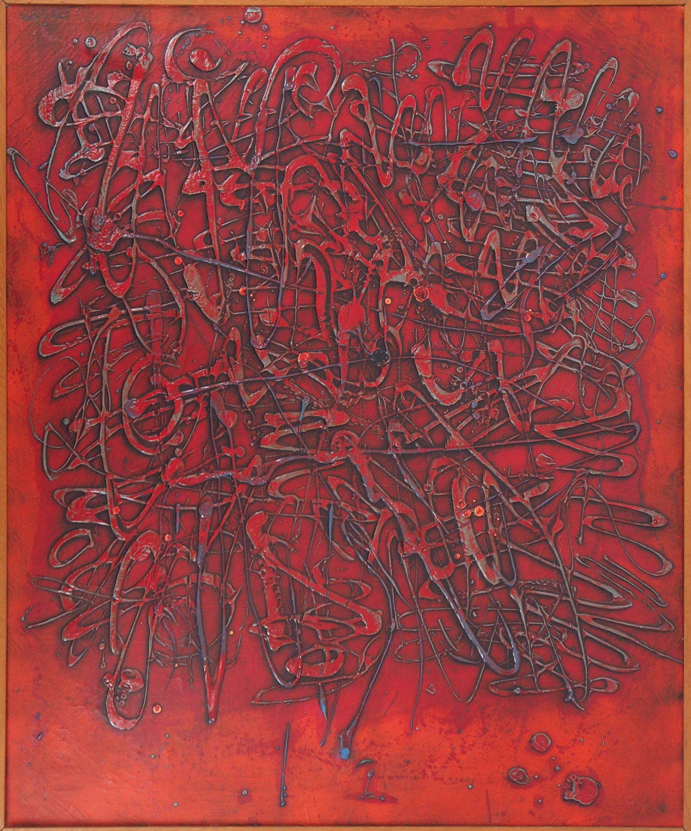 Abstraction in Red - Original oil on canvas - Signed - Painting by Jean Rustin