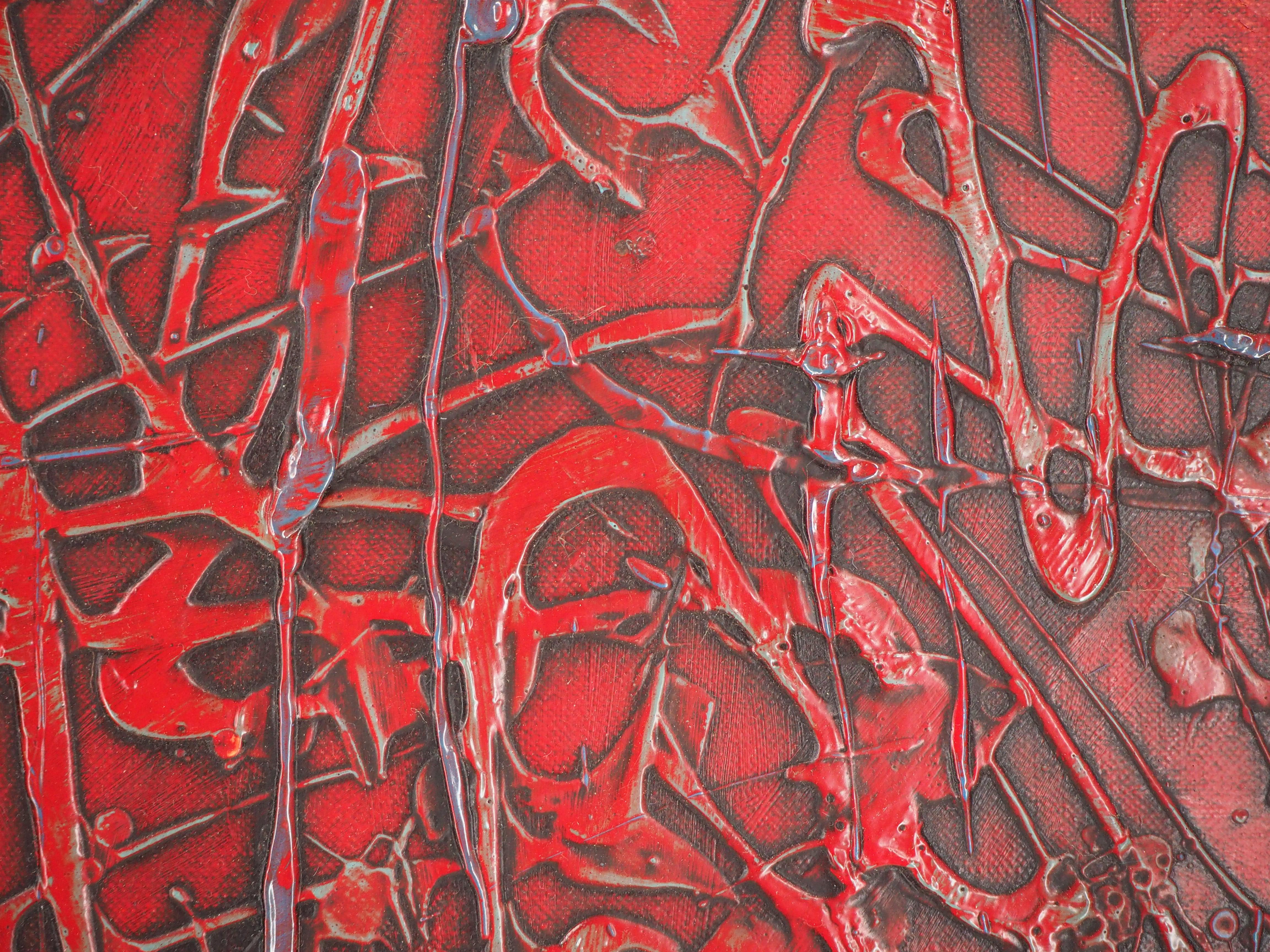 Abstraction in Red - Original oil on canvas - Signed 1